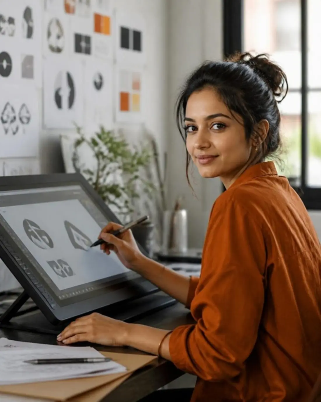 Graphic designer working on a pen display at CABA